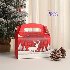 5pcs Christmas Cardboard Holiday Packaging Box For Cake Biscuit