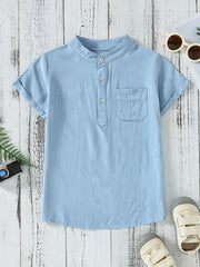 Boys Short Sleeve Stand Collar Shirt