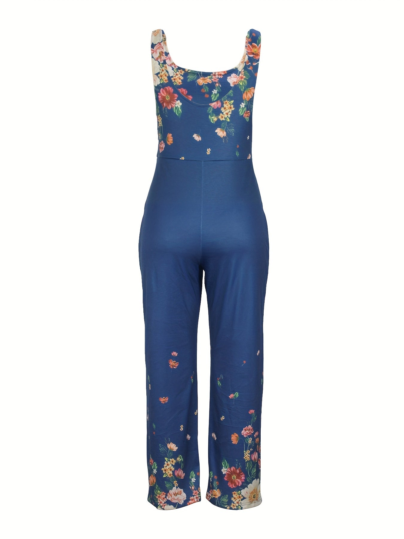 Floral Print Dual Pockets Overall Jumpsuit Casual Wide Leg Jumpsuit