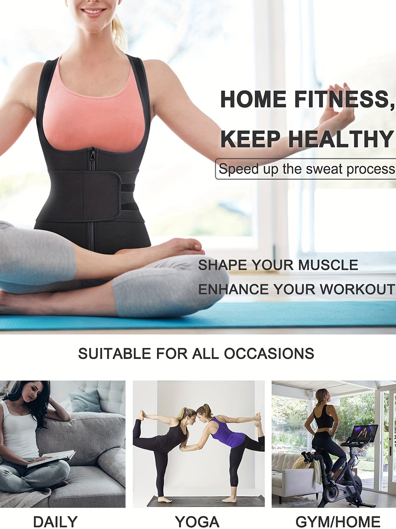 Waist Training Sweat Sauna Tank Top Tummy Control Zipper Women's Activewear