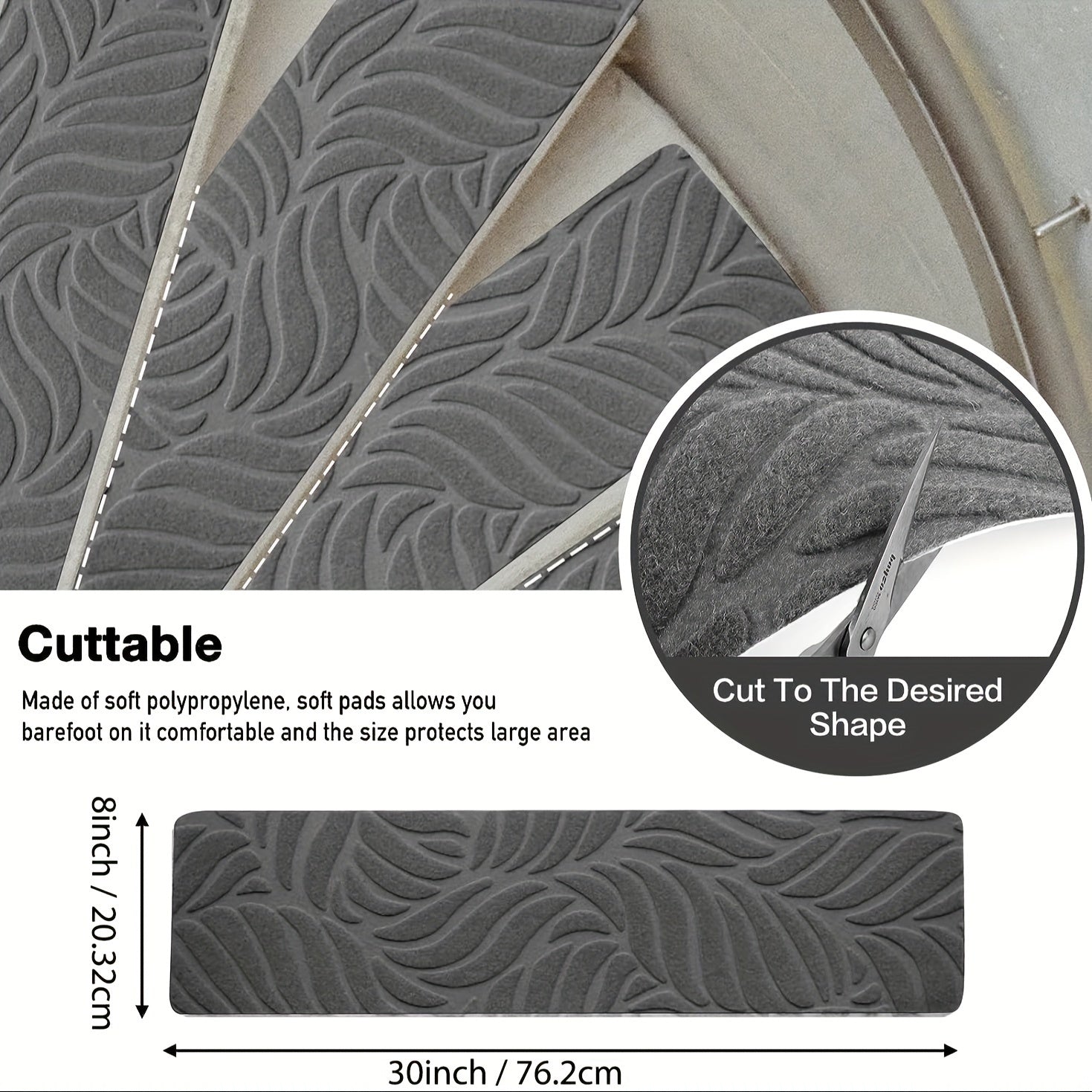Non Slip Stair Treads for Wooden Steps - Set of 15 Leaf Gray