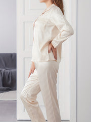 Striped Satin Pajama Set Long Sleeve Top & Pants Women's Sleepwear