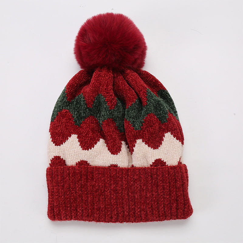 Wave Pom Beanie Women's Winter Soft Knit Beanie Hat With Pom Pom