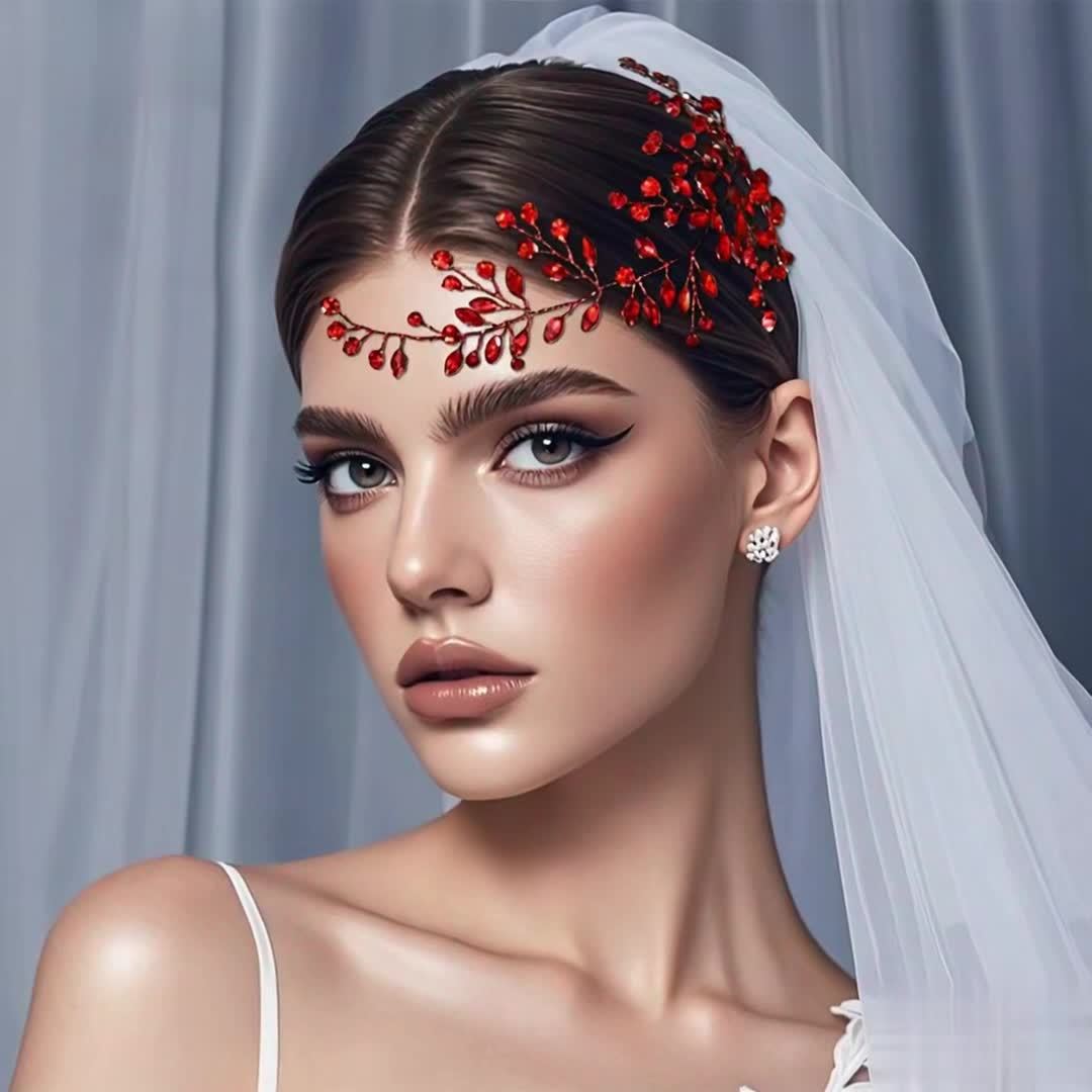 Vintage Bridal Headpiece Red Berry Hair Accessory for Weddings