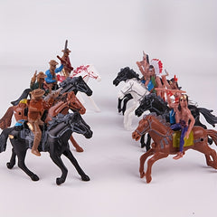 4pcs Western Cowboy and Tribal Figures Set Action Poses Rider Statues Horseback