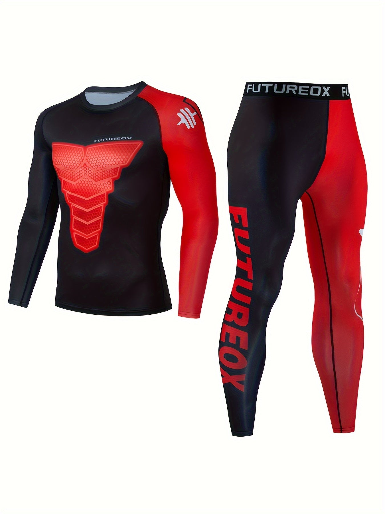 Men's Geometric Compression Shirt & Pants Set for Hiking Jogging