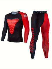 Men's Geometric Compression Shirt & Pants Set for Hiking Jogging