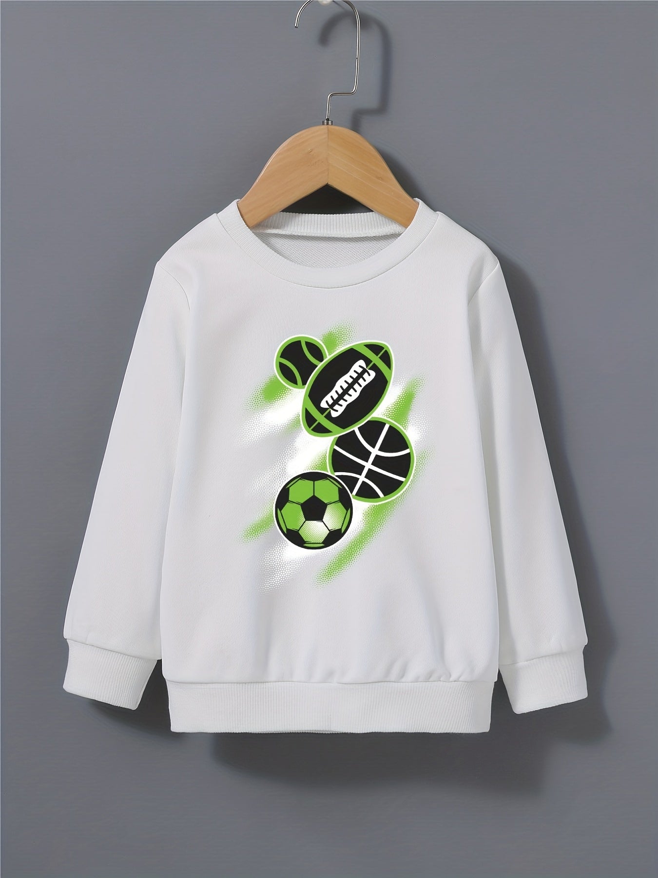 Ball Print Boys Pullover Sweatshirt Long Sleeve Crew Neck Tops Kids Clothing
