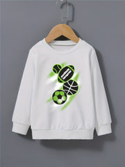 Ball Print Boys Pullover Sweatshirt Long Sleeve Crew Neck Tops Kids Clothing