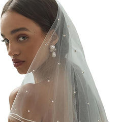 Short Wedding Veil with Pearl & Rhinestone Embellishments