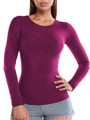 Solid Thermal Long Sleeves Blouse Warm Crew Neck Top Women's Clothing