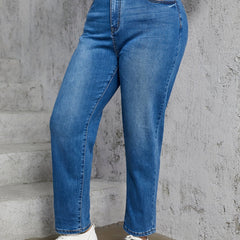 Button Fly High Rise Tapered Leg Jeans