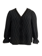 Plus Size Stripe Print Lace Lantern Sleeve V Neck Top