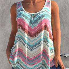 Plus Size Print Round Neck Tank Top - Stretch Vest