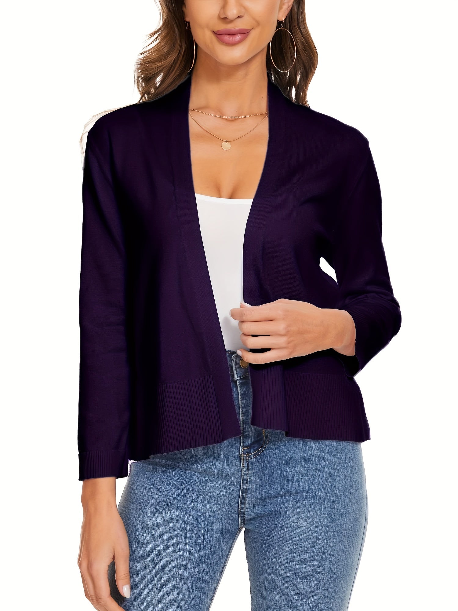 Women's Solid Long Sleeve Knit Cardigan