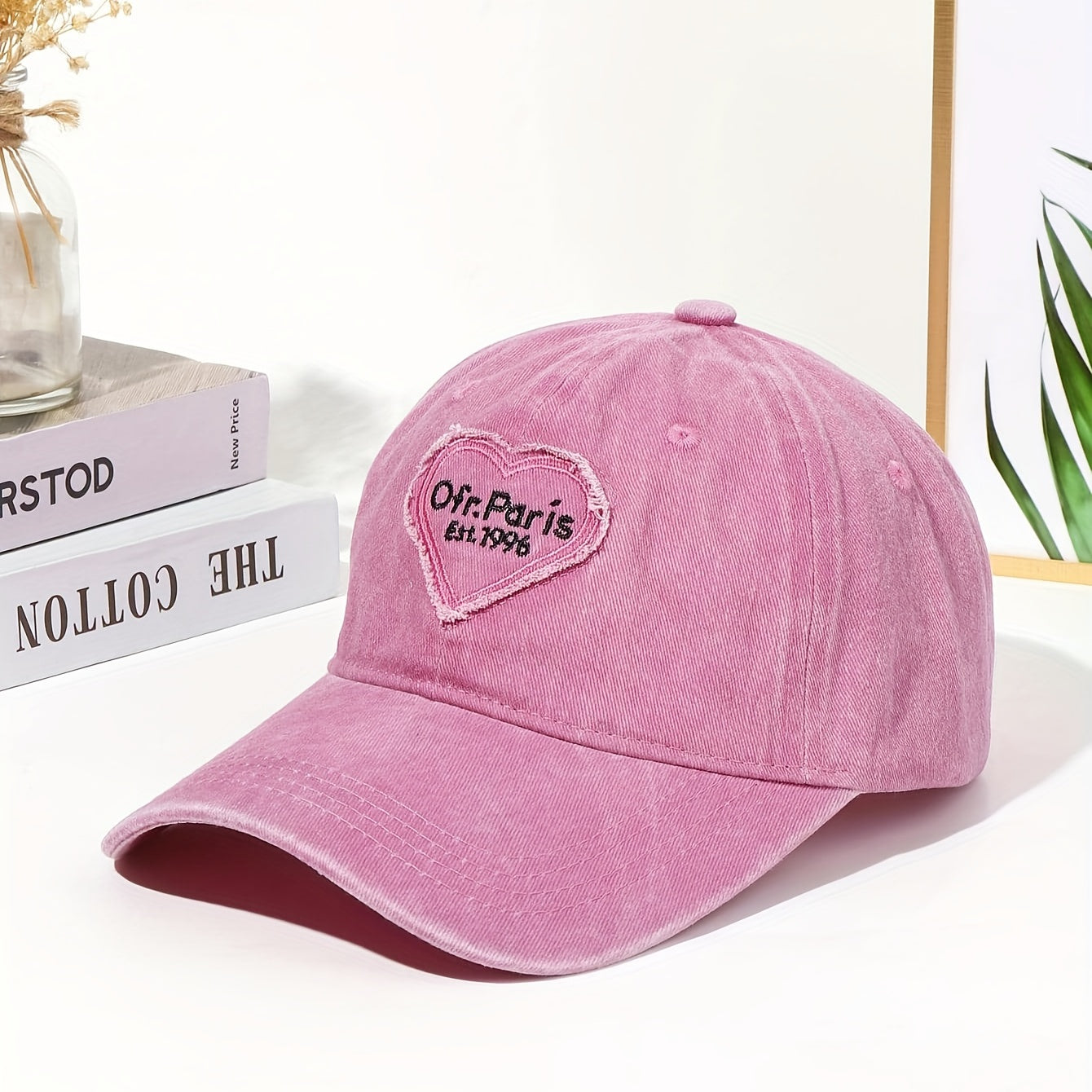 Ripped Heart Embroidery Baseball Cap Vintage Washed Distressed Cotton Dad Hats