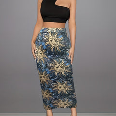 Sun Print High Waist Bodycon Skirt