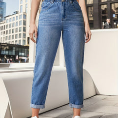 Mom Jeans Double Button Slash Pockets Denim Pants