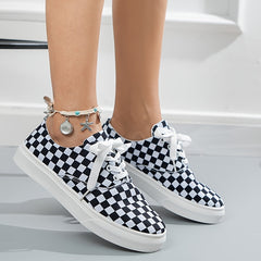 Women's Gingham Lace Up Skate Shoes Low Top Sneaker