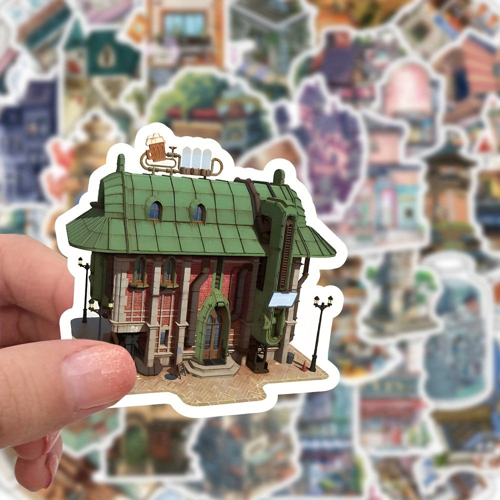 60pcs Retro Castle House Stickers Famous Architecture Landscape Decoration