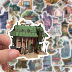 60pcs Retro Castle House Stickers Famous Architecture Landscape Decoration