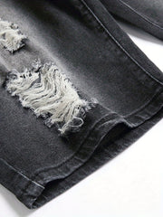 Men's Ripped Denim Shorts High Stretch Distressed Street Style