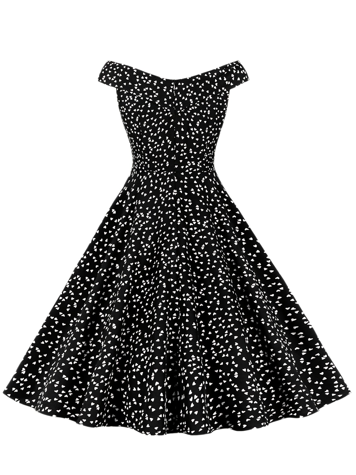 Heart Print Off Shoulder Flared Dress