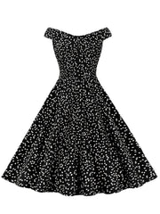 Heart Print Off Shoulder Flared Dress
