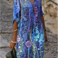 Floral Print V Neck Casual Short Sleeve Dress Spring & Summer