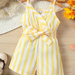 Toddler Girls Striped Belted Cami Rompers For Beach Vacation