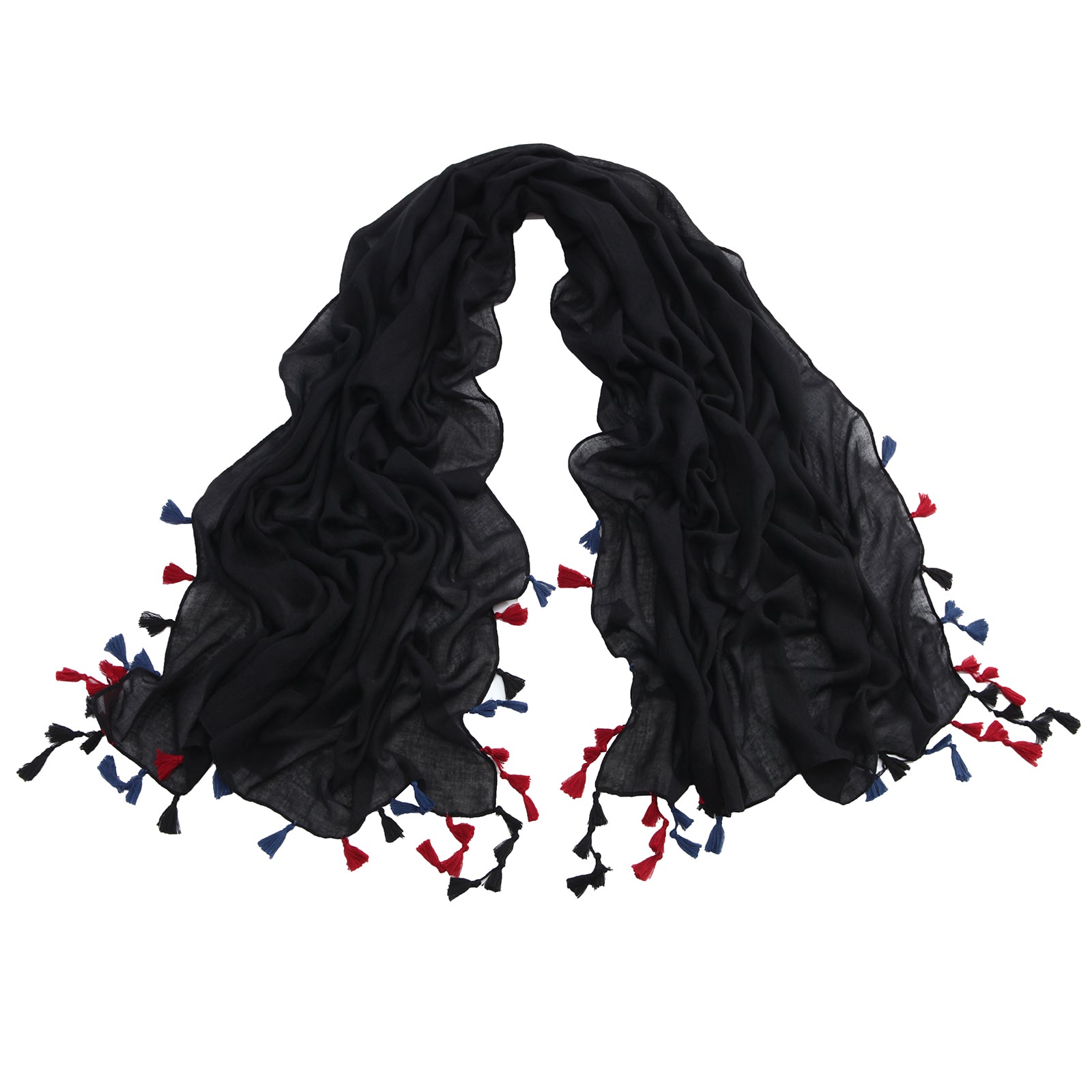 Colorful Tassel Linen Scarf for Women Outdoor Wrap