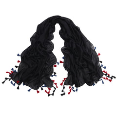 Colorful Tassel Linen Scarf for Women Outdoor Wrap