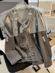 Solid Button Long Sleeve Denim Jacket
