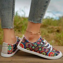 Floral Printed Canvas Slip-On Sneakers Lightweight Walking Shoes