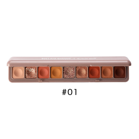 9-Color Waterproof Eyeshadow Palette with Shimmer Pearly Matte Glitter Textures