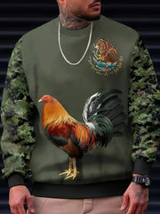 Rooster Print Men's Camo Long Sleeve Sweatshirt