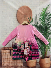 Girls Kitty Graphic Crew Neck Long Sleeve Dress 2-14y