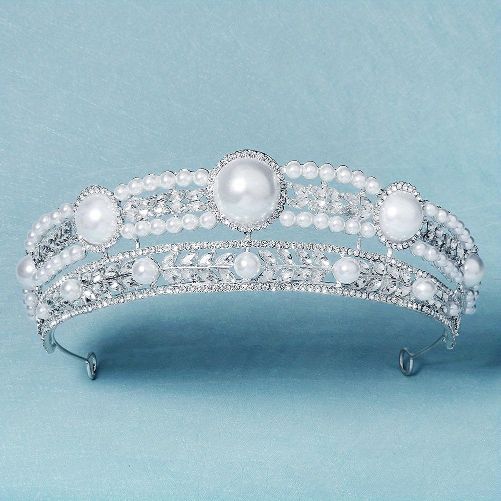 Crown Charm Hair Band Rhinestone & Pearl Headband for Bridal Wedding
