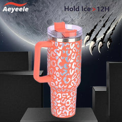 Leopard Print Insulated Water Bottle 40oz Stainless Steel Portable Tumbler
