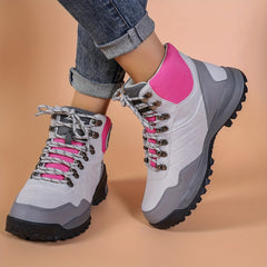 High Top Wear Resistant Hiking Boots Lace Up Thick Sole Trekking Shoes