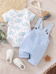 Baby Boys Elephant Print Romper & Overall Pants Set