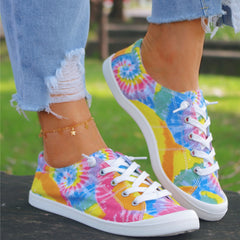 Women's Tie Dye Canvas Sneakers Comfort Lace-Up Casual Low Top Shoes