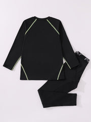 2pcs Kid Compression Fleece Sets - Cartoon Crew Neck & Elastic