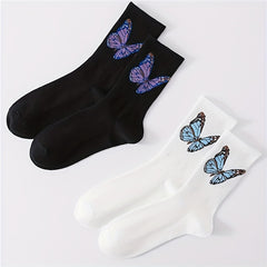 Butterfly Print Socks, Comfy & Breathable Mid Tube Stockings