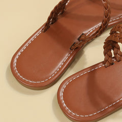 Women's Braided Flat Slide Sandals Open Toe Slip On Casual Beach Slides