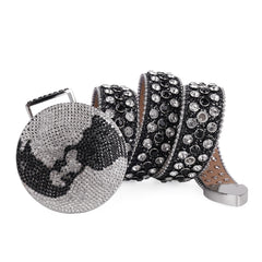 Y2K Punk Rivet Sparkly Belt Round Buckle Cowgirl Belt