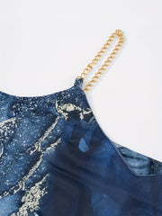 Marble Print Chain Strap Cami Top Spaghetti Strap Summer Casual Top
