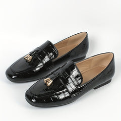 Women's Metal Decor Flat Loafers Square Toe Slip On Oxford Shoes
