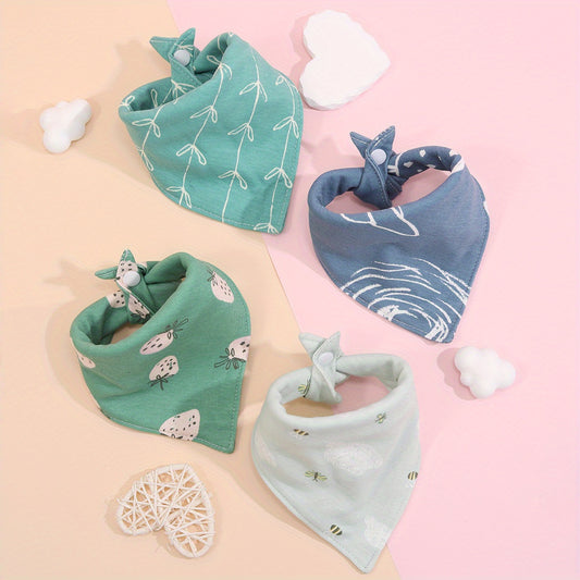 4pcs Baby Muslin Bibs Cotton Print Burp Cloths For Boys Girls