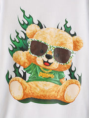 Boys Bear Graphic Casual Outfit Round Neck T shirt & Shorts